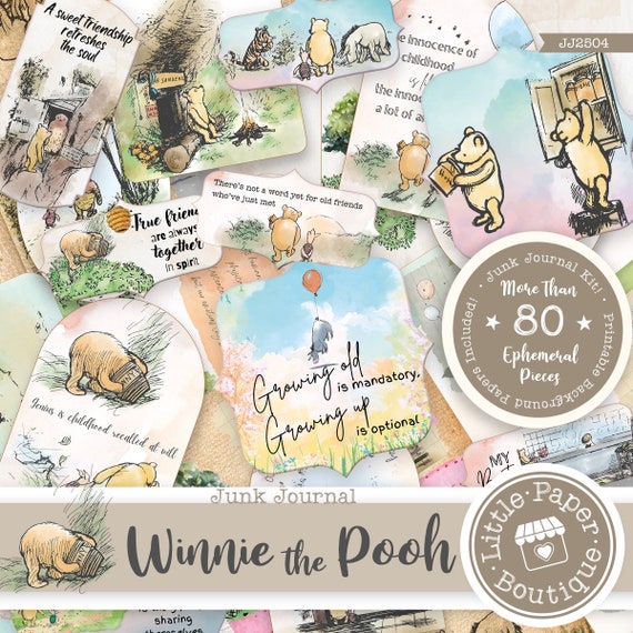 Winnie the Pooh Classic Digital Junk Journal Kit (FULL KIT) with Scrapbook Printable Papers, Tickets and Ephemera for COMMERCIAL Use