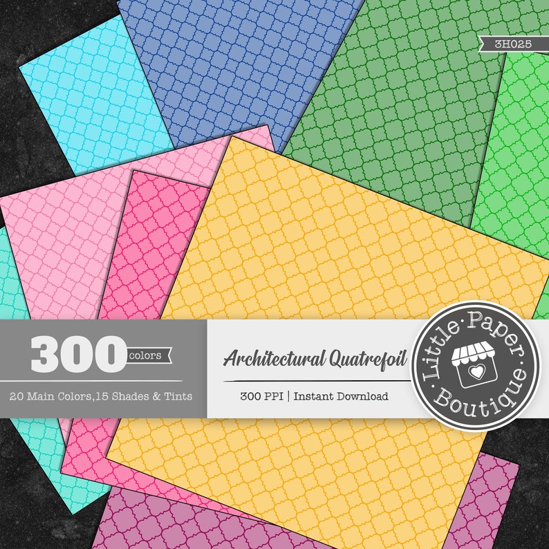 300 Quatrefoil Digital Paper Pack Bundle Set of Digital Scrapbook Papers Digital Graphic,Quatrefoil Paper,Quatrefoil Pattern Scrapbook Paper