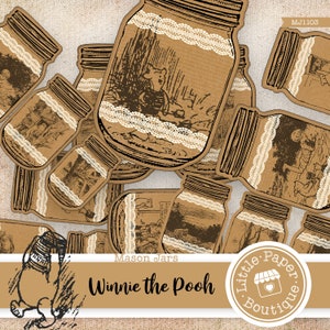 Winnie the Pooh junk journal Mason Jars, printable, autumn, thanksgiving, vintage, journal kit, junk journal, ATC cards, horizontal collage