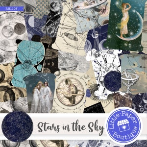 vintage étoiles dans le ciel, support de ruban numérique, support d'astronomie du ciel de l'espace, journal de couture, éphémères de couture, éphémères de scrapbooking, carte du ciel nocturne