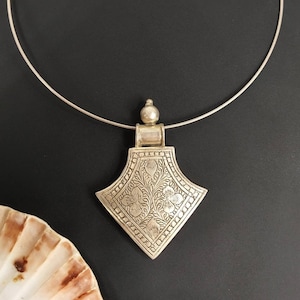 Tribal 92.5% Oxidised Sterling Silver Handcarved Pendant W/t 925 Sterling Silver Neck Piece/Made in Rajasthan,India/ Ethnic Unisex Necklace