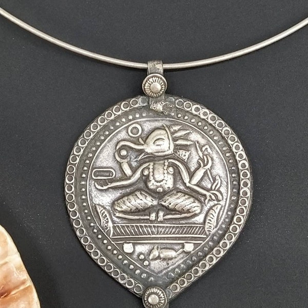 Vintage Tribal 80% Oxidised Sterling Silver Lord Ganesha Pendant W/t 925 Sterling Silver Neck Piece/Made in Rajasthan,India/Unisex Necklace