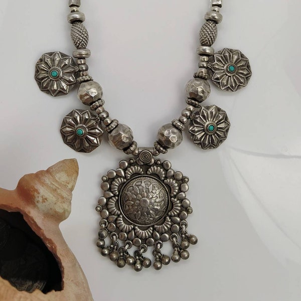 Antique Tribal 925 Oxidised Sterling Silver Traditional Heavy Necklace for Women/ Made in Rajasthan India/ Ethnic Rajasthani Jewelry