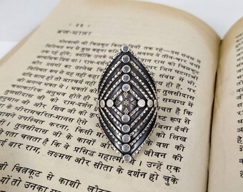 Oxidized Sterling Silver Adjustable Ring, Rajasthani Rava Work