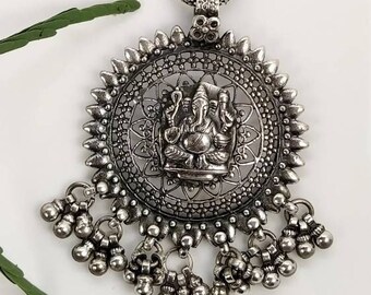 Antique 92.5% Oxidised Sterling Silver Lord Ganesha  Pendant With 925 Sterling Silver Chain/Made in Rajasthan,India/Unisex Religious Jewelry