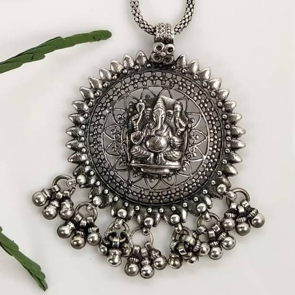 Antique 92.5% Oxidised Sterling Silver Lord Ganesha  Pendant With 925 Sterling Silver Chain/Made in Rajasthan,India/Unisex Religious Jewelry