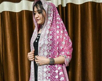 Pink & White Sequin Work Beautiful Hand Work Dupatta/ Summer Scarf/ Wrap, Women Accessory/ Home Decor/ Shawl Made In India/ Handmade Scarves