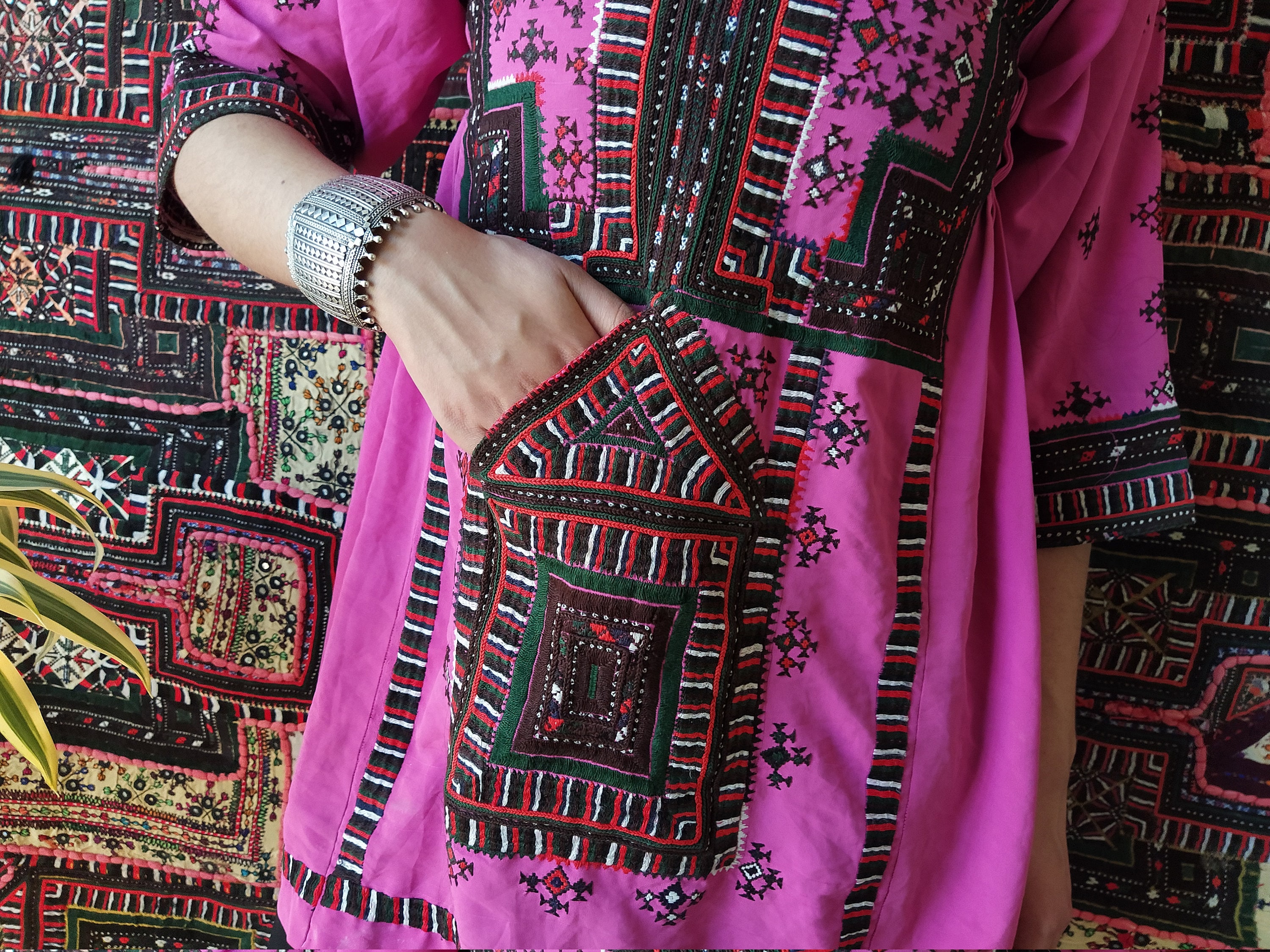 Balochi Dress, Hand Embroidery, Pink Baloch, Cotton Embroidery, Vintage ...