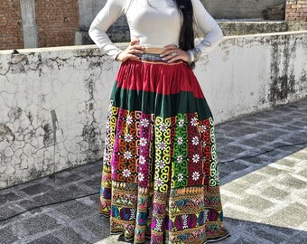 Vintage Banjara MOCHI-AARI Handmade Mirror Work Skirt/ Cross
