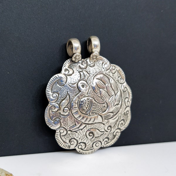 Hand Carved Handmade Tribal 92.5% Oxidised Sterling Silver Pendant /Made in Rajasthan,India/ Gypsy Ethnic Unisex Pendant