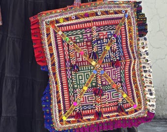 Vintage Hand Embroidered Gujarat India Handbag,Banjara bohemian tribal patchwork Real Mirror Work,Antique Hand stitched Ethnic shoulder bag