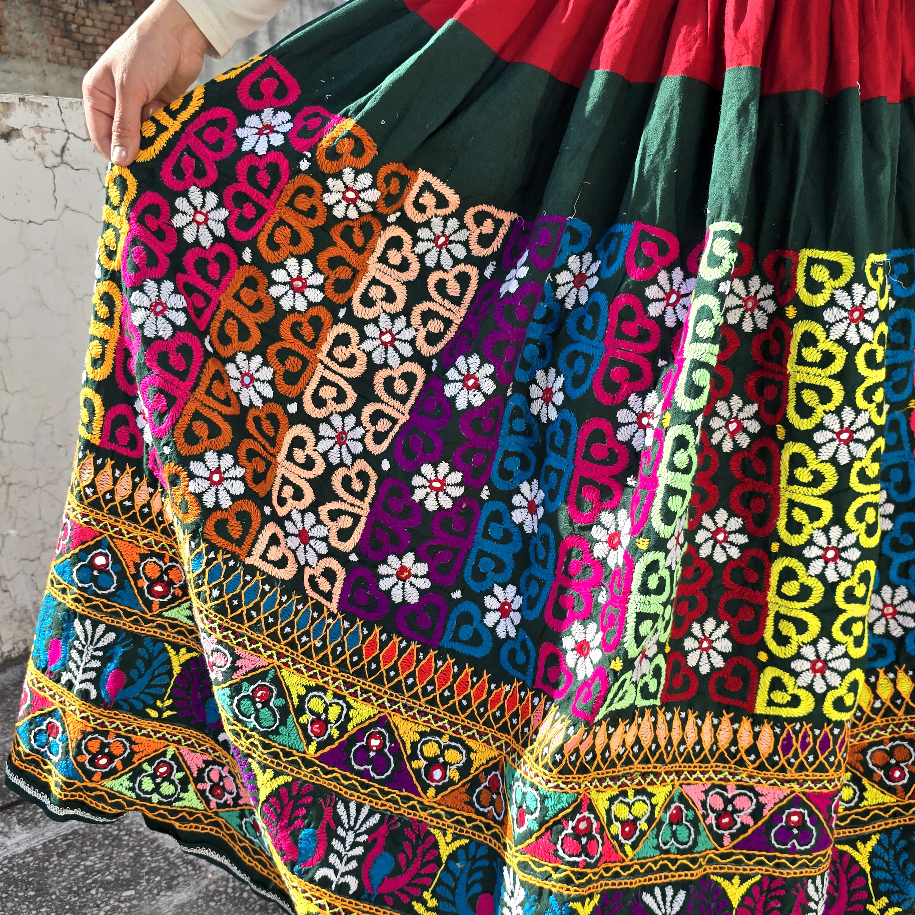 Vintage Banjara MOCHI-AARI Handmade Mirror Work Skirt/ Cross