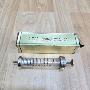 Art & Collectibles 1960s Medical 1pc/ 10 ML Glass Syringe Original Record Swiss Made Hypodermic Metal tip Reusable Antique ISBA Injection