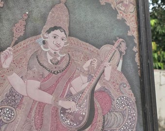 Vintage Goddess Saraswati Print | Raja Ravi Varma Hindu Art