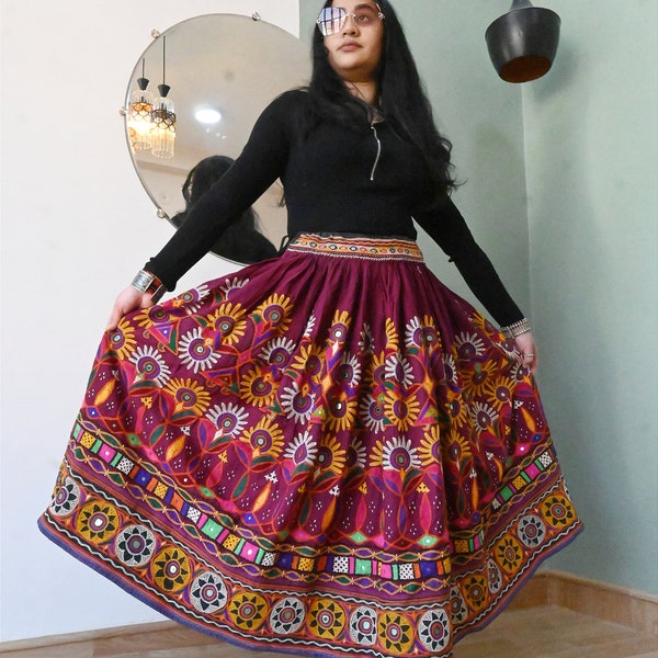 Vintage Banjara MOCHI-AARI  handmade collectable skrit/ Real Mirror Hand embroidery/ Made in Gujarat,India /Antique Indian Traditional Skirt