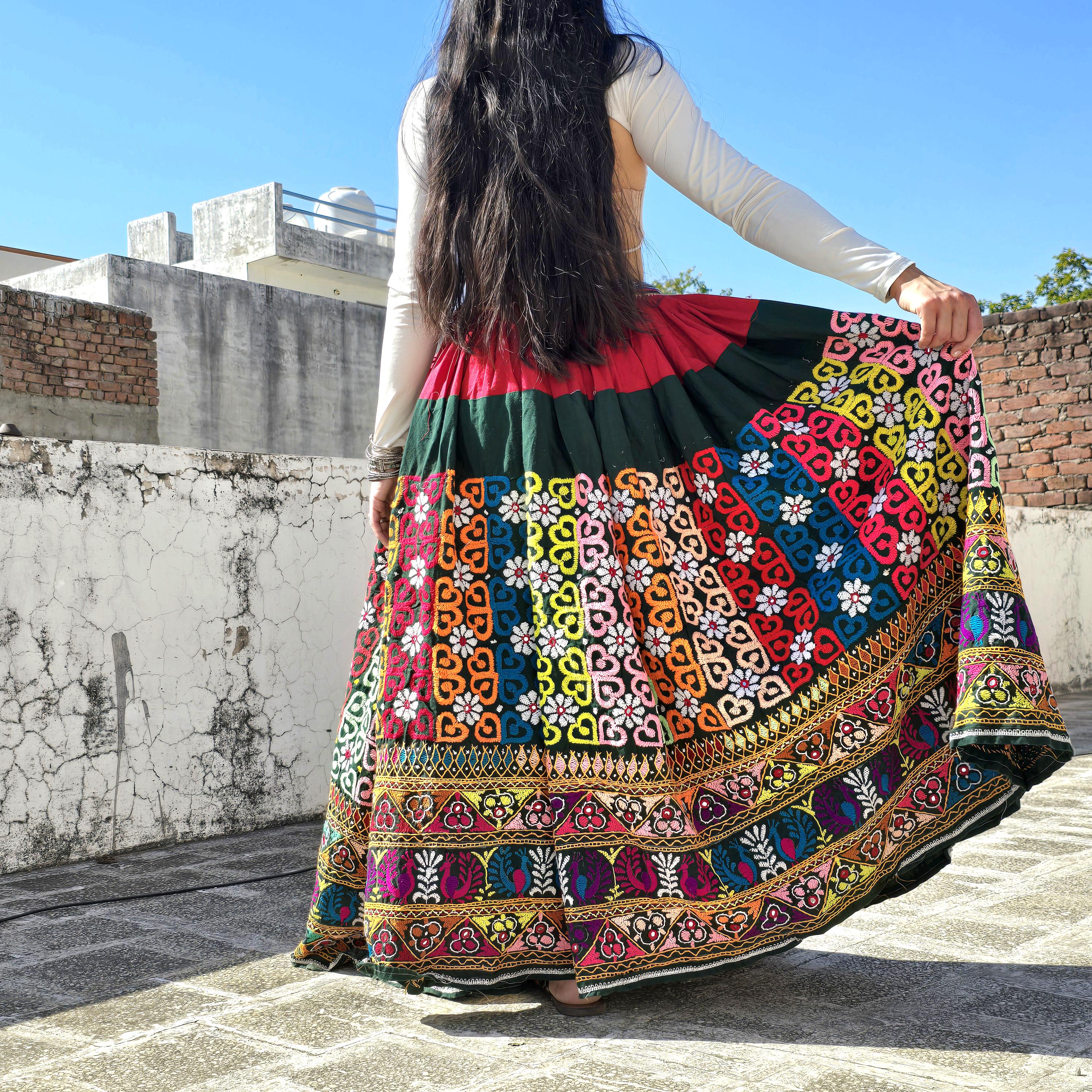 Vintage Banjara MOCHI-AARI Handmade Mirror Work Skirt/ Cross