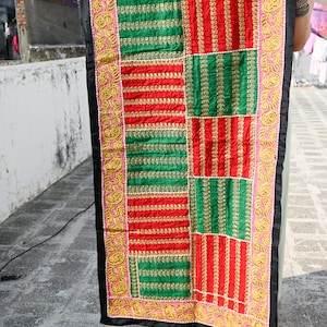 Afghani 1990s Vintage Real Mirror Handembroidered Handstitched Wall Hanging Accent Tapestry By the Women Embroideres of Afghanistan