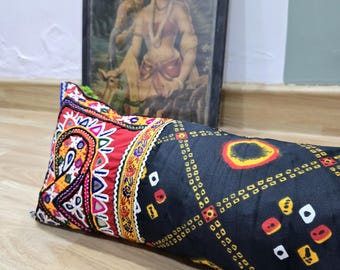 Funda de almohada bordada rajasthani hecha a mano, estilo bohemio tribal, para cojín lumbar, diseño vintage kutchi, estilo étnico indio, para sofá cama.