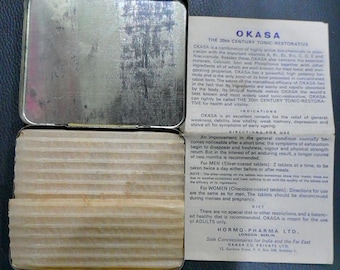 The 20th Century Vintage Tonic Restorative Old Medicine OKASA Tablets, Hormo Pharma, London Berlin OKASA Tin Box with Tablets