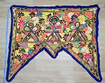 Vintage Floral Hand Embroidered Toran | Gujarati Door Hanging | Yellow Boho Wall Tapestry | Handmade Indian Entry Decor | Festival Valance