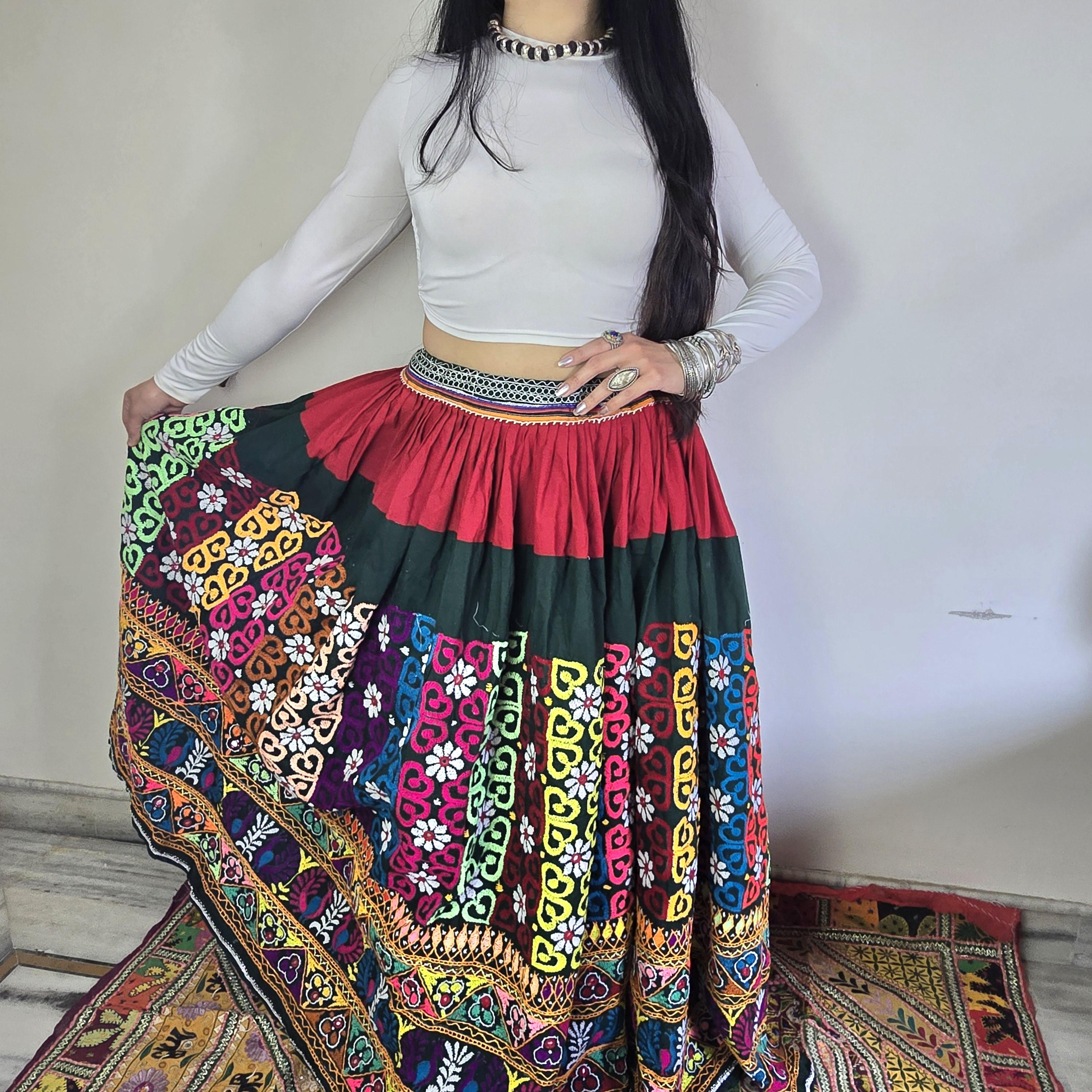 Vintage Banjara MOCHI-AARI Handmade Mirror Work Skirt/ Cross
