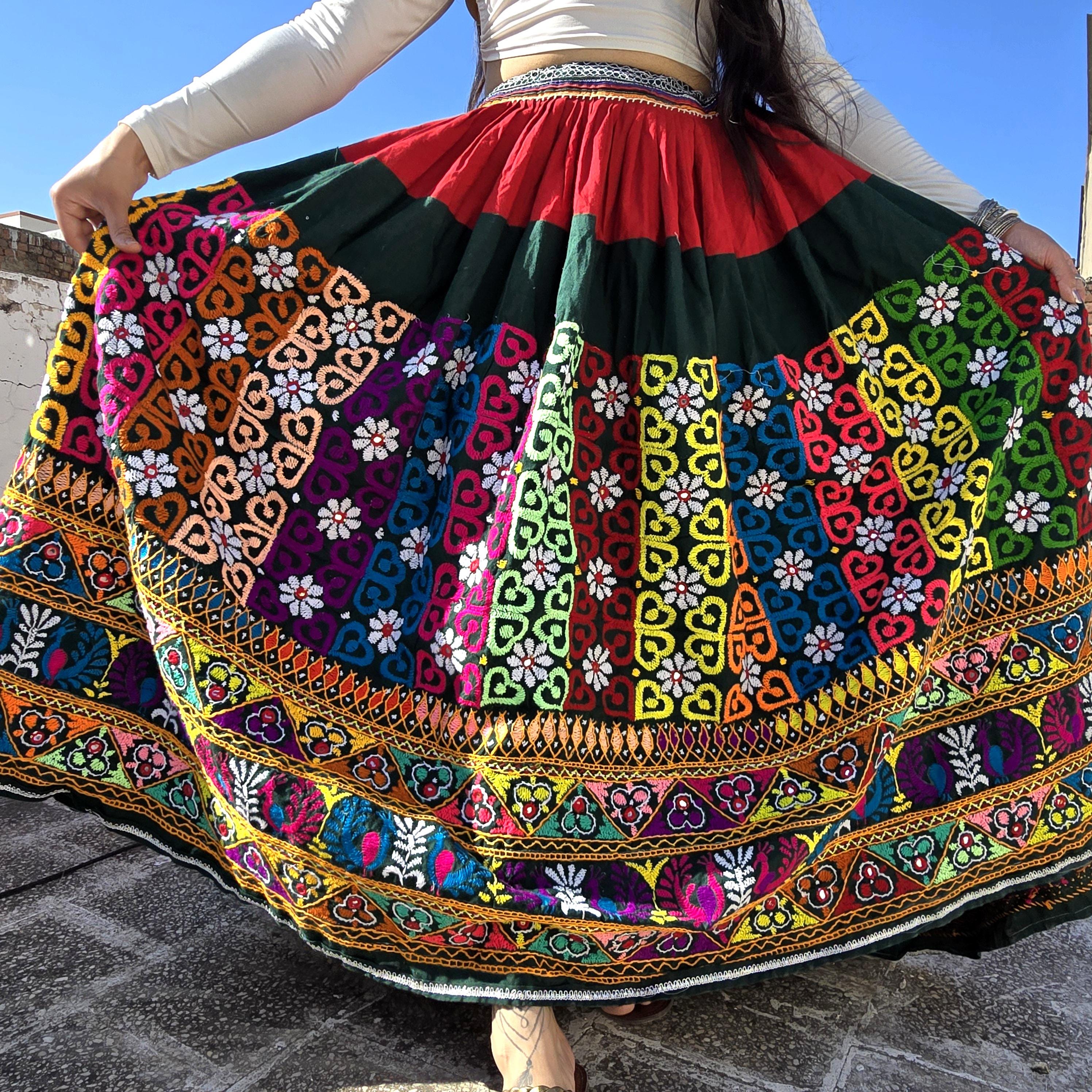 Vintage Banjara MOCHI-AARI Handmade Mirror Work Skirt/ Cross