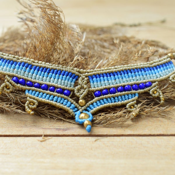 Blue necklace, Macrame necklace, Gift for Her, Unique jewelry, Handmade necklace, Bohemian style, Tribal style, Micro macrame