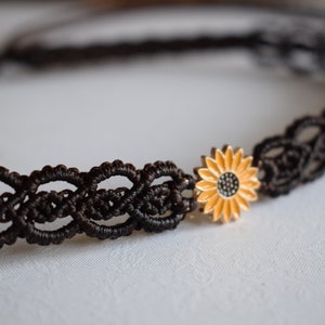 Sunflower Charm Adjustable Macrame Choker in Dark Brown image 6