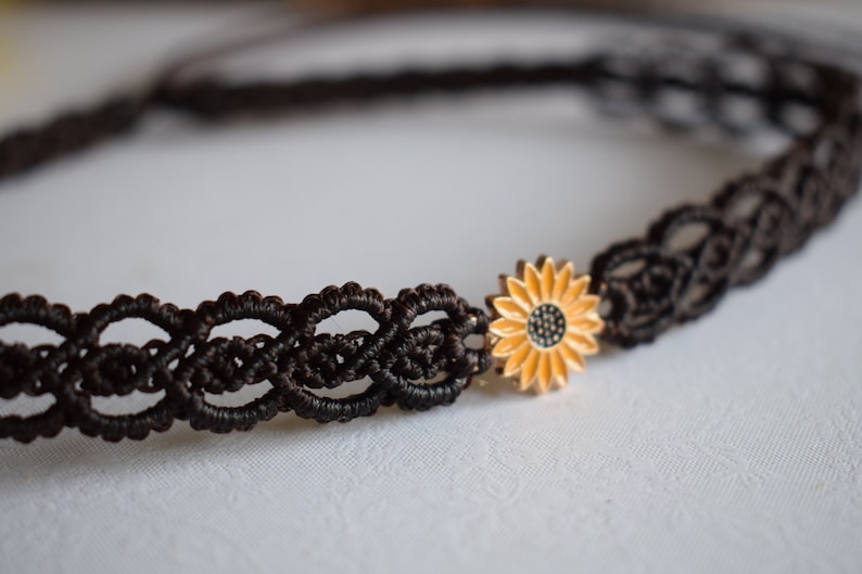 Sunflower Charm Adjustable Macrame Choker in Dark Brown image 6