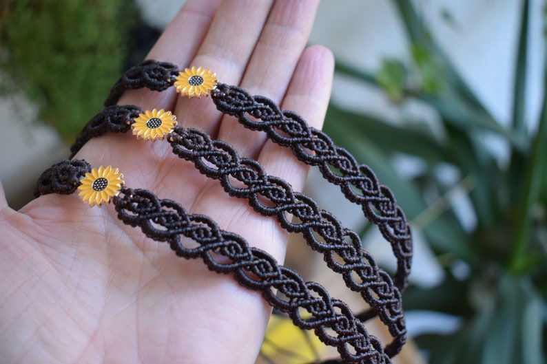 Sunflower Charm Adjustable Macrame Choker in Dark Brown image 10