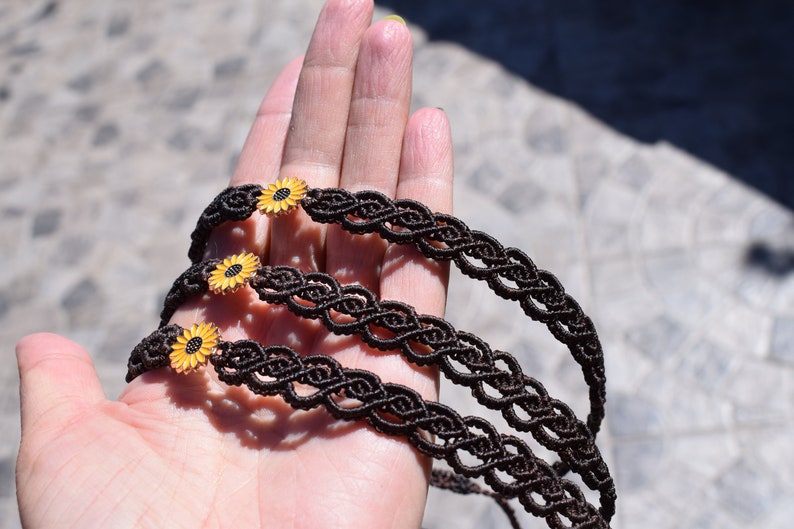 Sunflower Charm Adjustable Macrame Choker in Dark Brown image 2