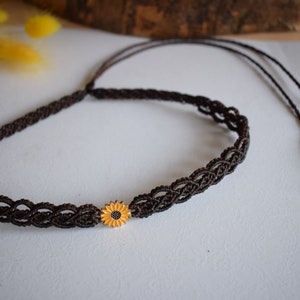 Sunflower Charm Adjustable Macrame Choker in Dark Brown image 7