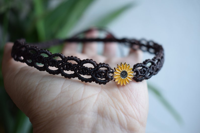 Sunflower Charm Adjustable Macrame Choker in Dark Brown image 5