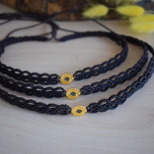 Sunflower Charm Adjustable Macrame Choker in Dark Brown image 3