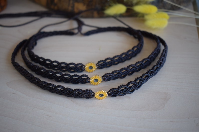 Sunflower Charm Adjustable Macrame Choker in Dark Brown image 3