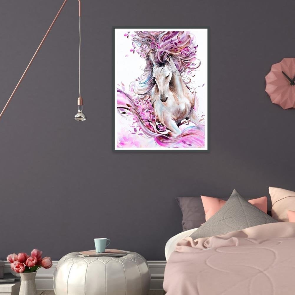 5D Diamond Painting Horse With Pink Design, Paint by Number, Art Decor,  30x40cm 