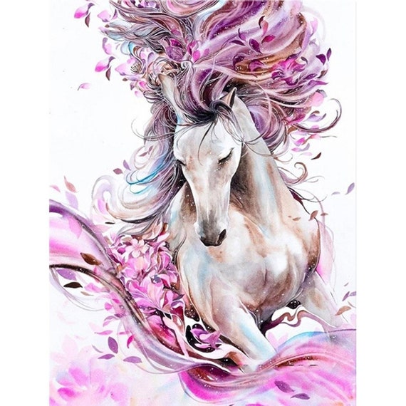 5D Diamond Painting Horse With Pink Design, Paint by Number, Art