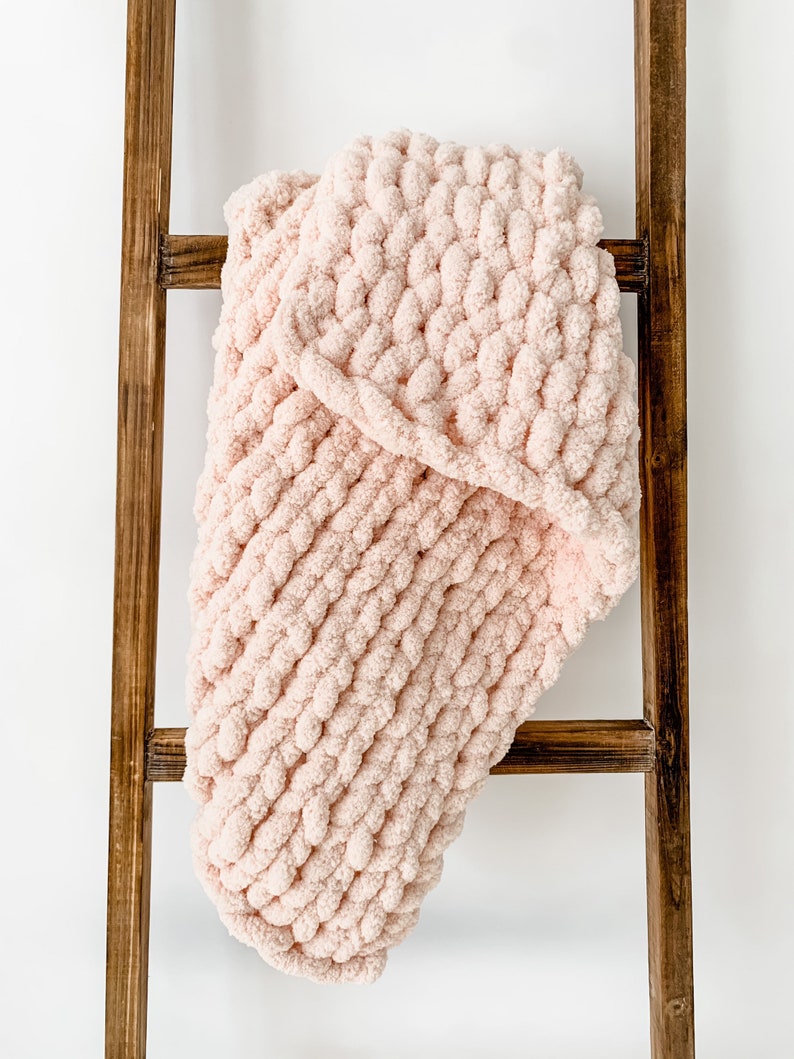 Light Pink Chunky Knit Blanket Soft Chenille Handknit Throw Etsy