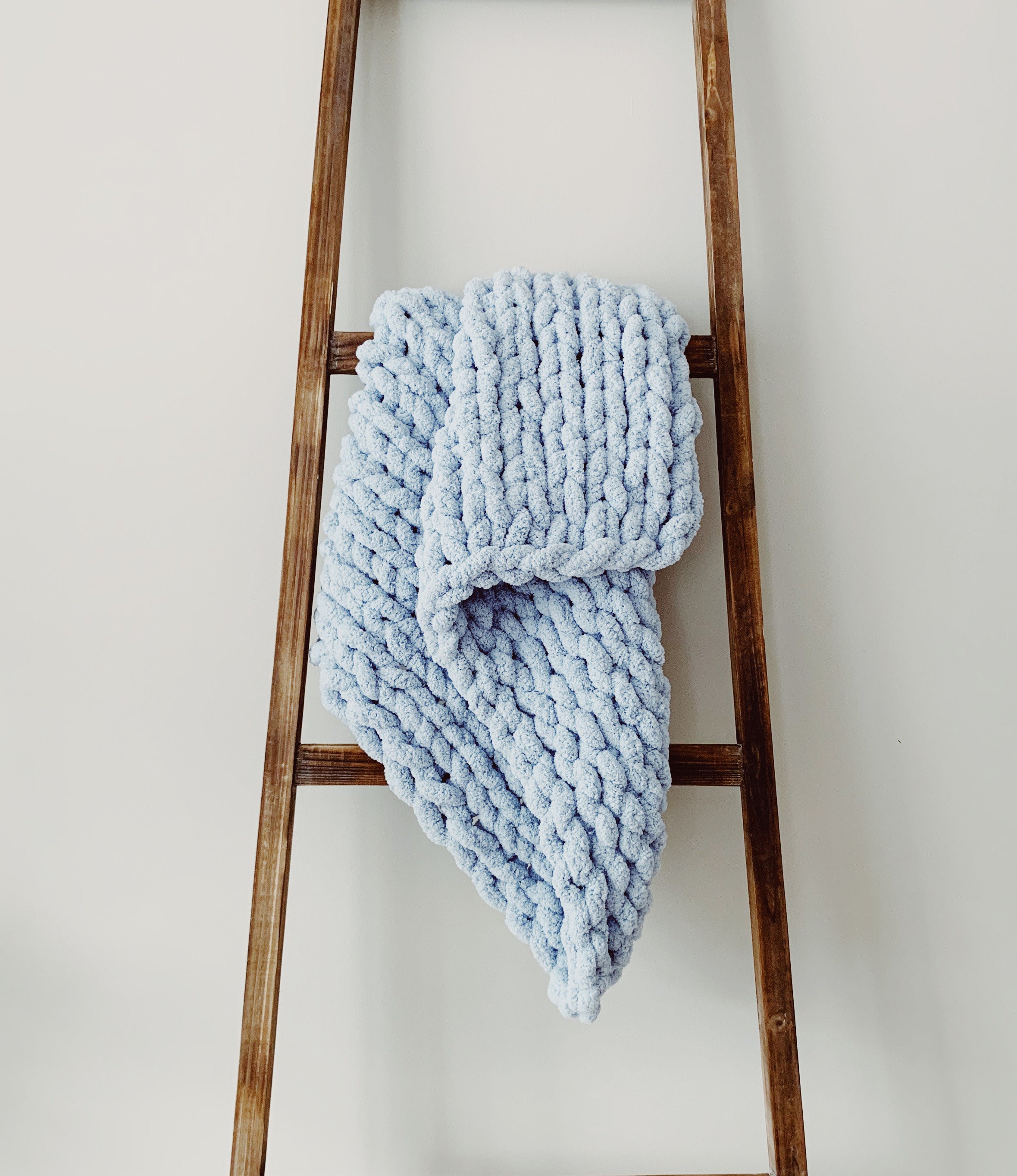 Light Blue Chunky Knit Blanket Soft Chenille Handknit Throw Etsy