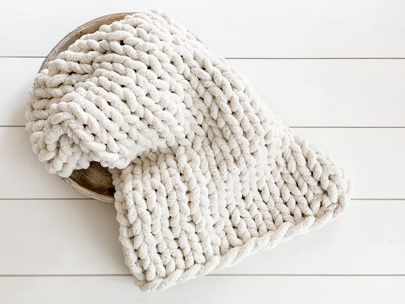Oatmeal Chunky Knit Blanket Soft Chenille Handknit Throw Etsy
