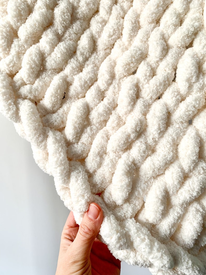 Cream Chunky Knit Blanket Soft Chenille Handknit Throw Etsy