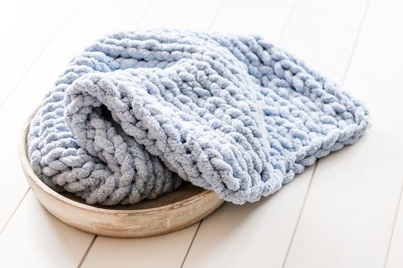 Light Blue Chunky Knit Blanket Soft Chenille HandKnit Throw Etsy