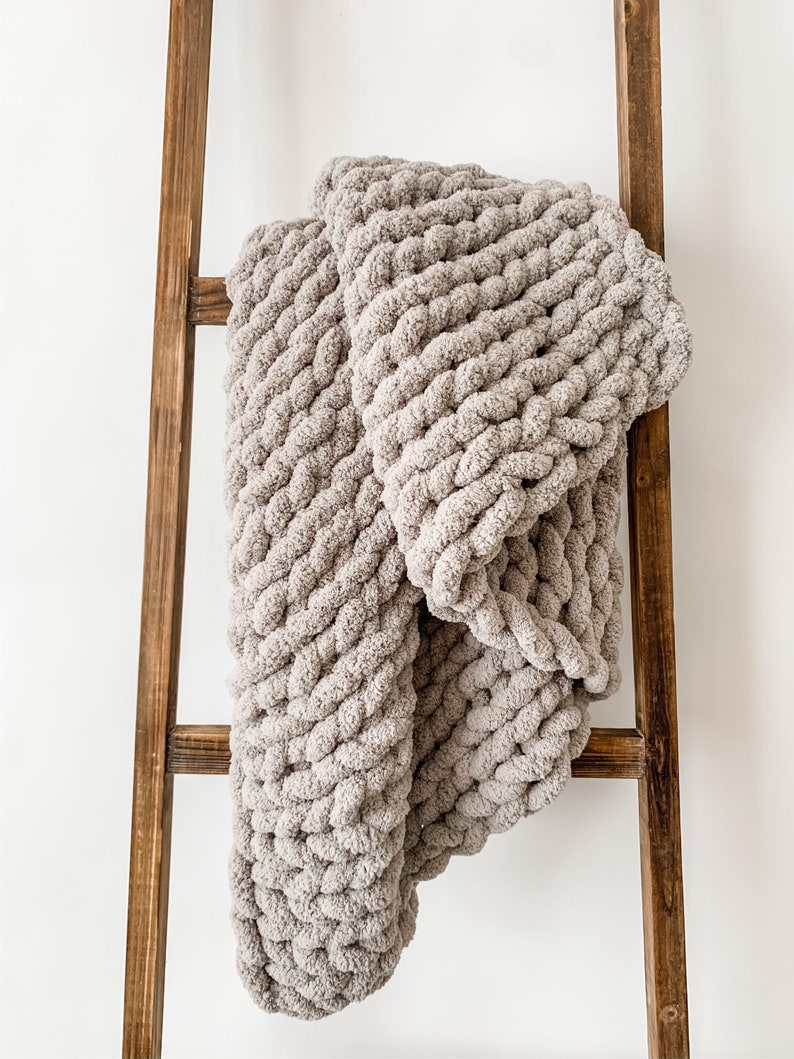 Gray Chunky Knit Blanket Soft Chenille Handknit Throw Etsy