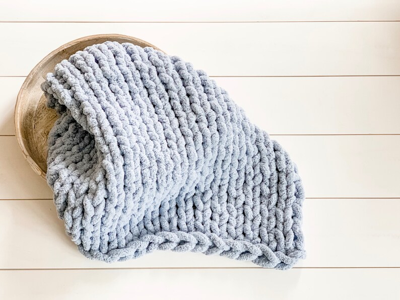 Light Blue Chunky Knit Blanket Soft Chenille HandKnit Throw Etsy