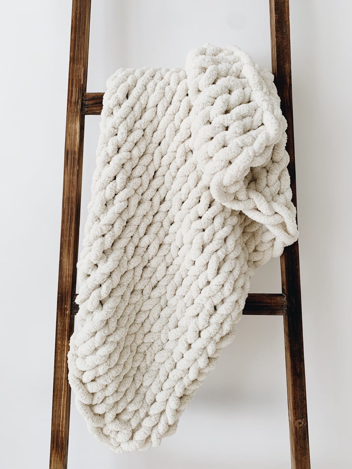 Oatmeal Chunky Knit Blanket Soft Chenille Handknit Throw Etsy