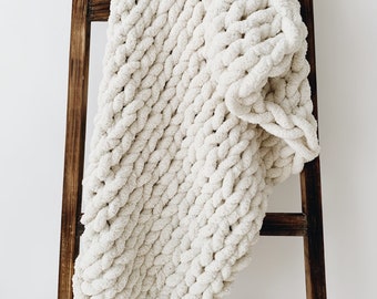 Large Hand-knit Chunky Blanket