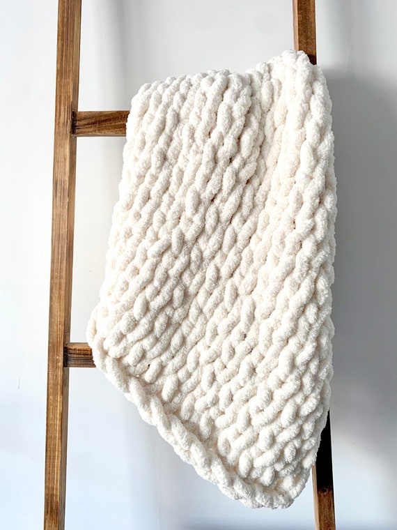 Cream Chunky Knit Blanket Soft Chenille Handknit Throw Etsy