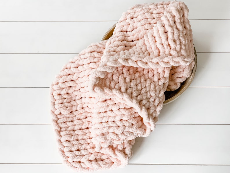 Light Pink Chunky Knit Blanket Soft Chenille Hand-knit Throw - Etsy
