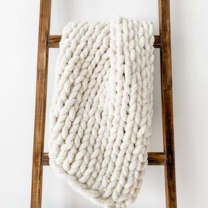 Oatmeal Chunky Knit Blanket  | Soft Chenille Hand-Knit Throw | Cozy Gift | Dorm Room Decor