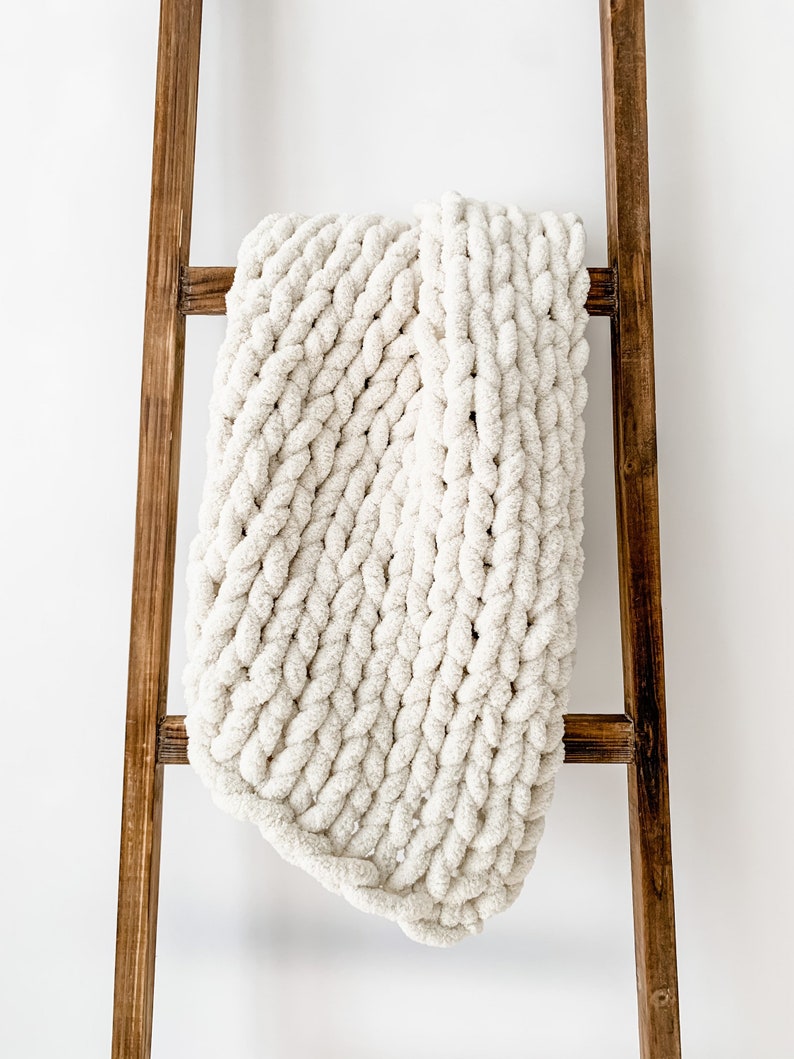 Chunky Hand Knit Chenille Blanket